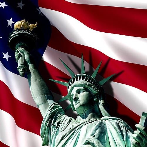 Statue of Liberty and American Flag