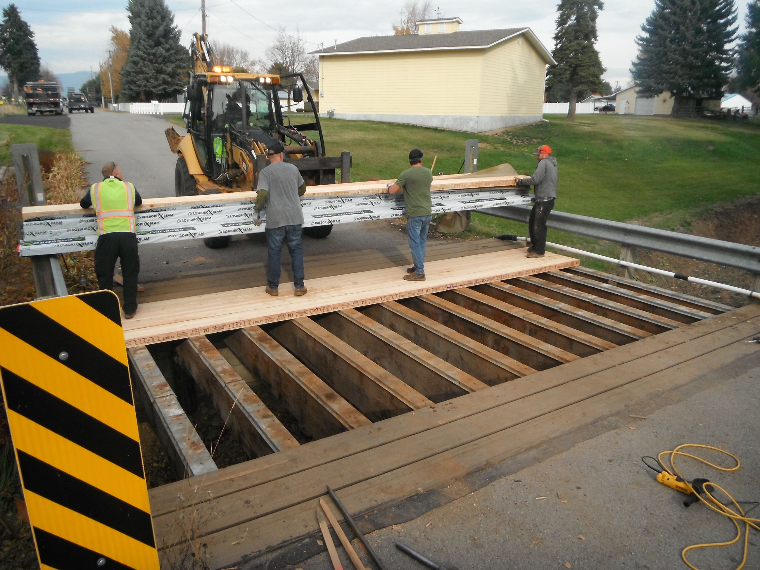 A bridge in the process of being constructed over a creek at Thorpe Road.