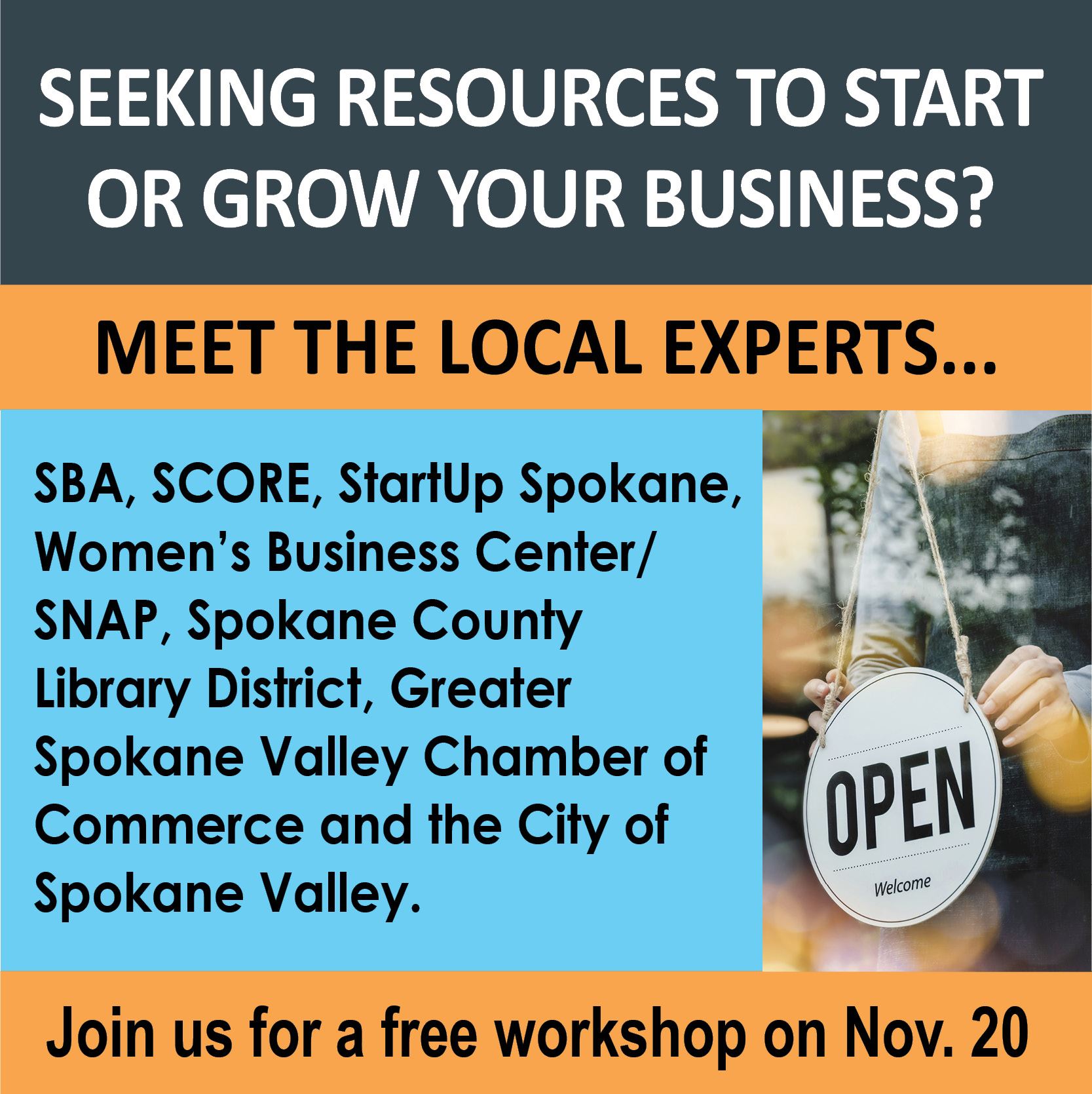 Text over graphic image that promote Nov. 20 workshop