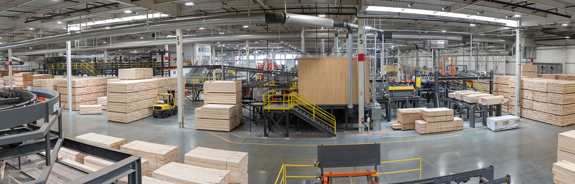 Equipment inside Mercer timber factory in Spokane Valley.