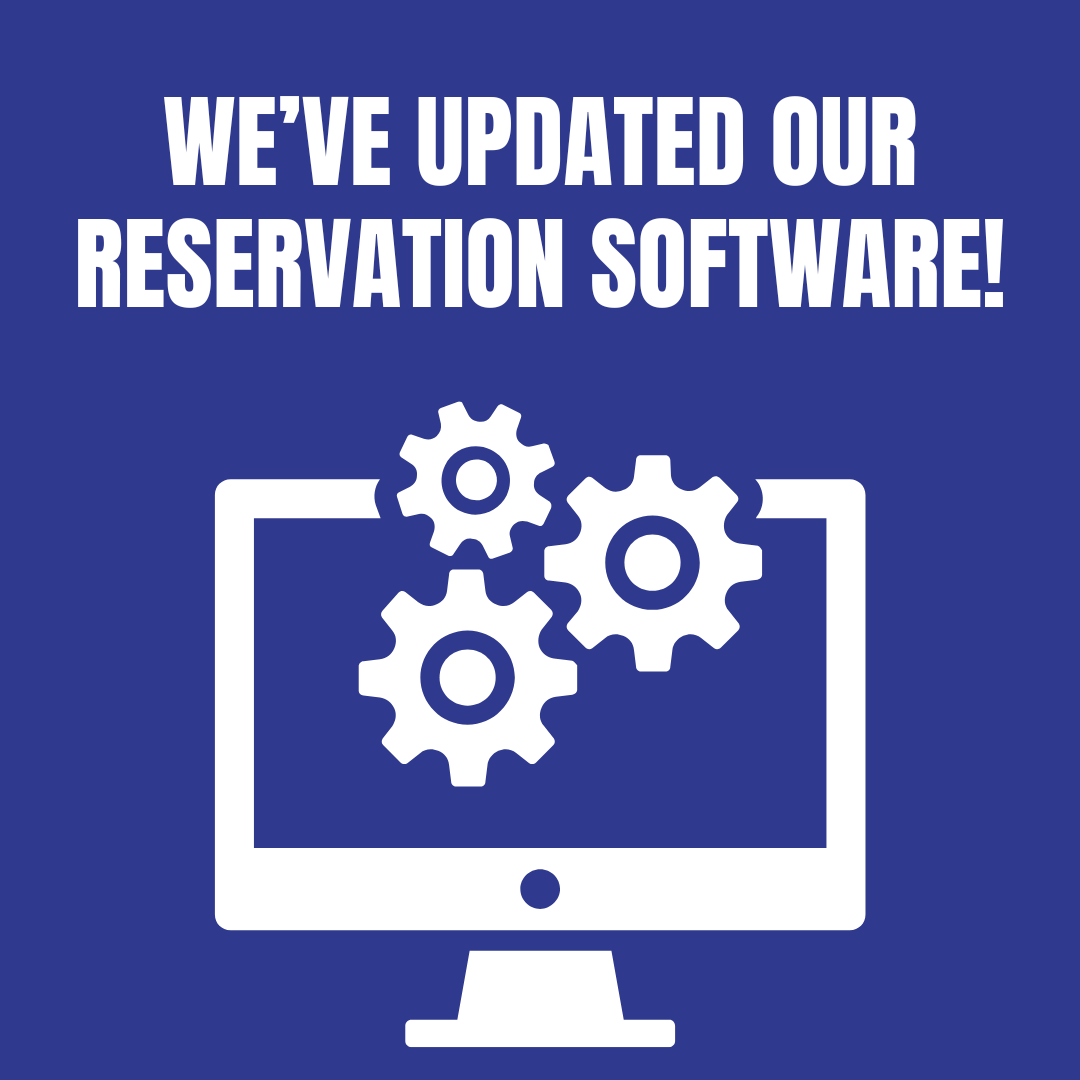 A graphic of a computer with the caption "we've updated our reservation system"